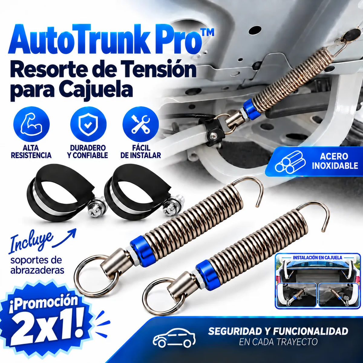 AutoTrunk Pro™ Resorte de Tensión para Cajuela ¡2x1!